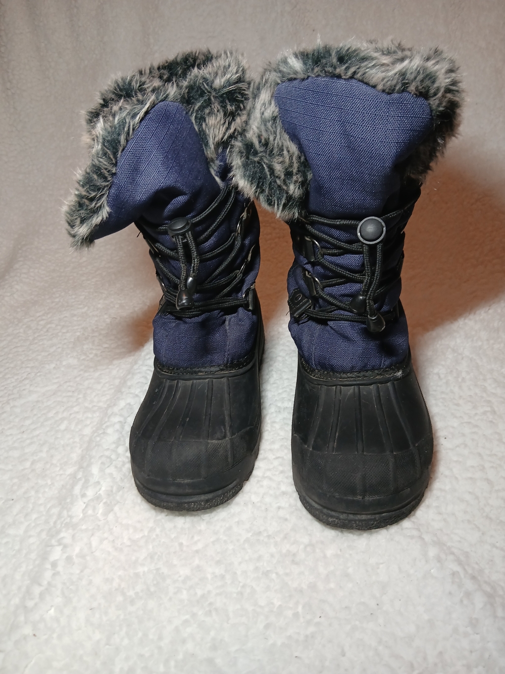 Dream Pairs Navy and Black Kids Winter Boots with Faux Fur Trim Size 6